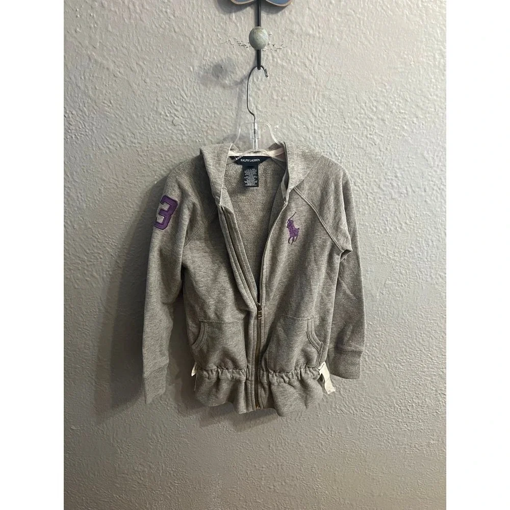 Girls gray hooded zip‎ up jacket Ralph Lauren size 6